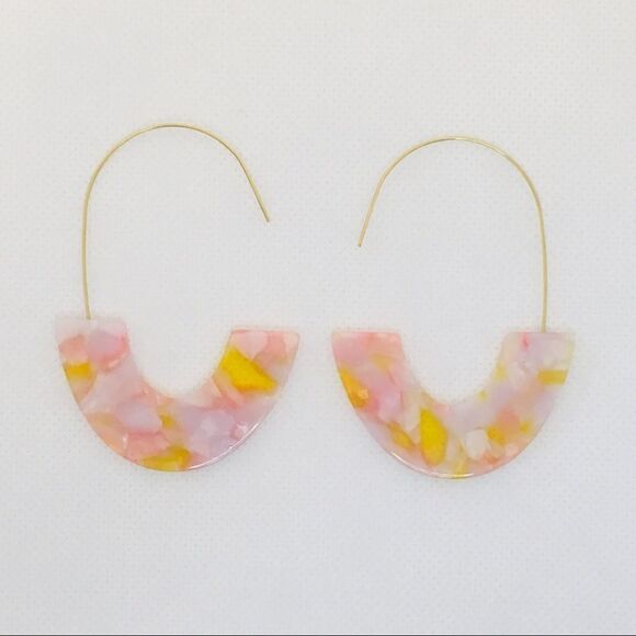 Blush Marble Acetate Semi-Circle Drop Earrings NWT - Picture 4 of 8